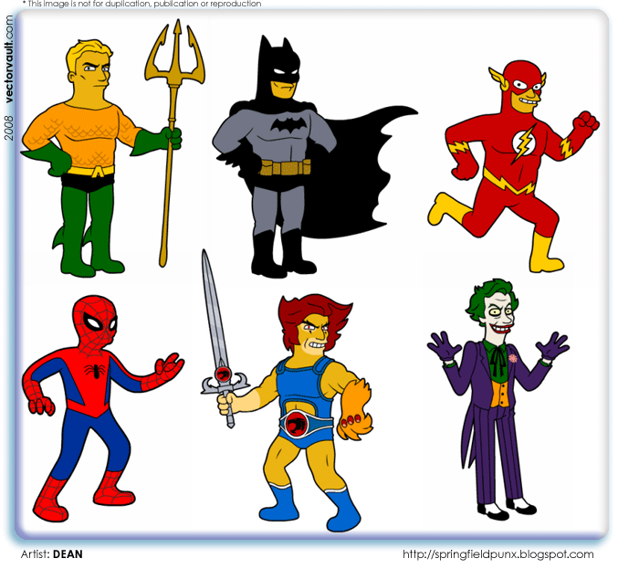 comic book characters as simpsons illustrations